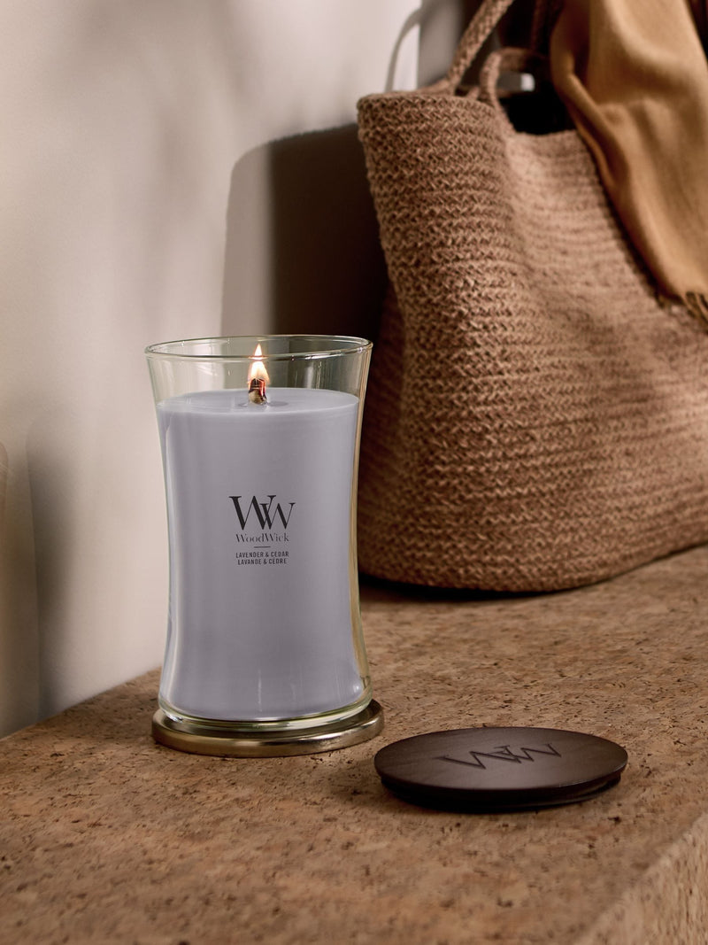 WoodWick Lilac medium hourglass candle (British brand)