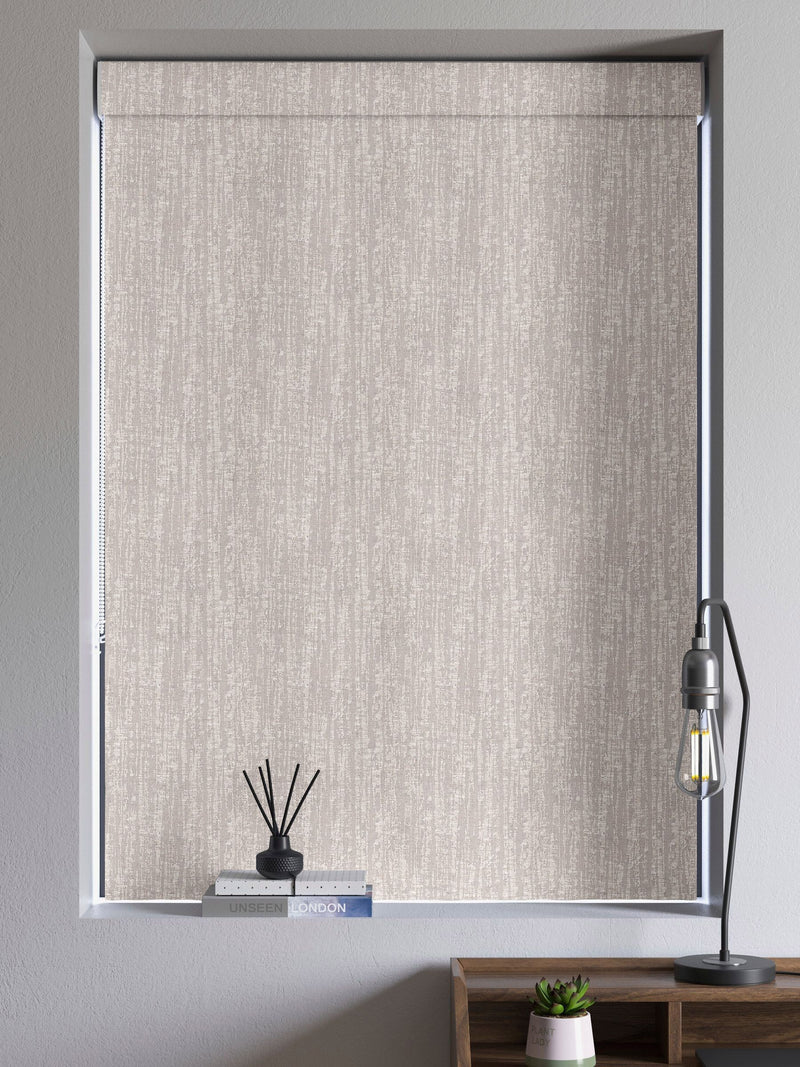 Silver Lenna grey roman blind with vertical texture, imported from the UK