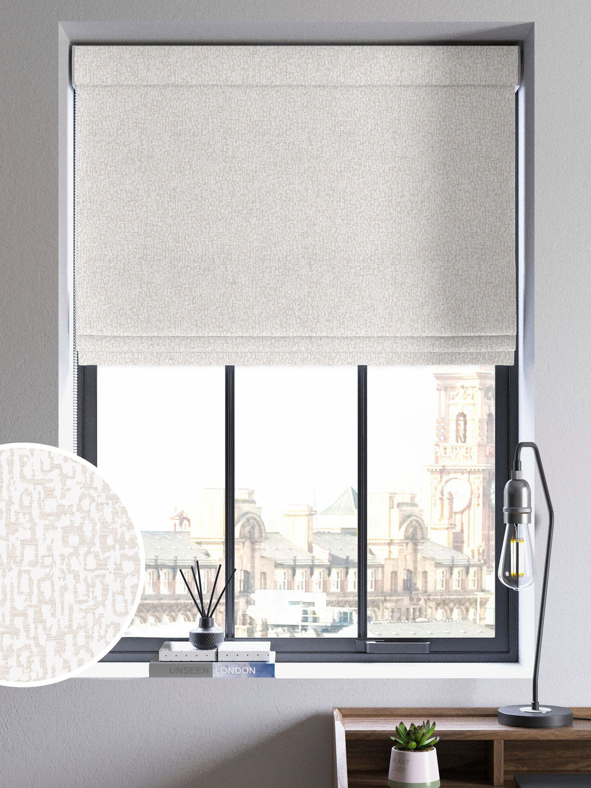 Marcus cream Roman blind, imported from the UK