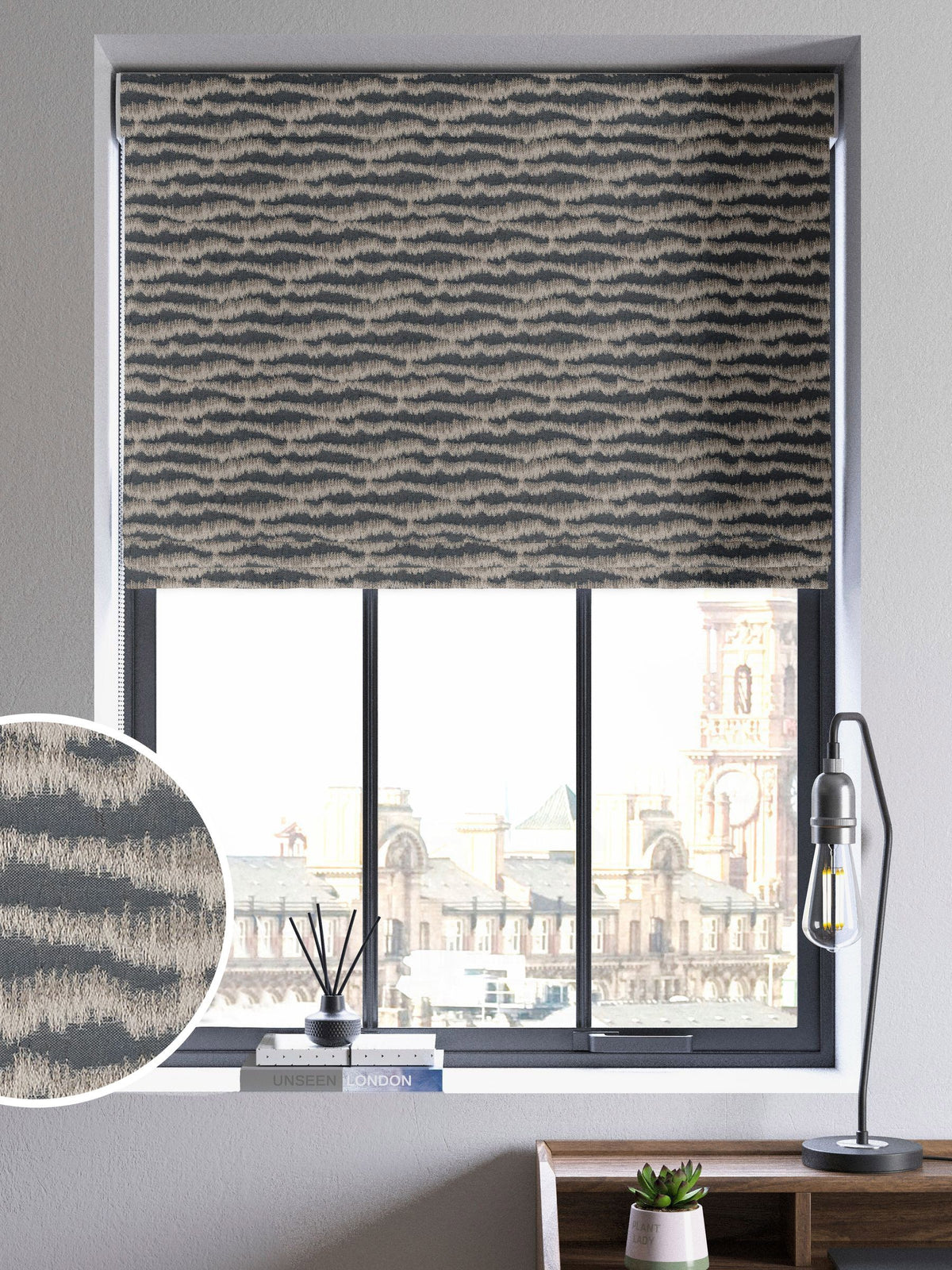 Motte grey roman blind made to measure, imported from the UK