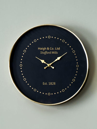 Next Pacific Black Round Wall Clock with Antique Brass Frame- Buy online at McGrocer