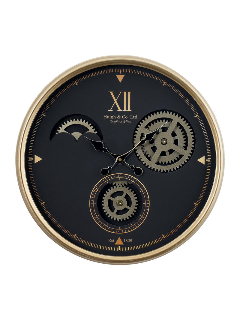 Black champagne gold metal cogs wall clock 50cm, imported from the UK