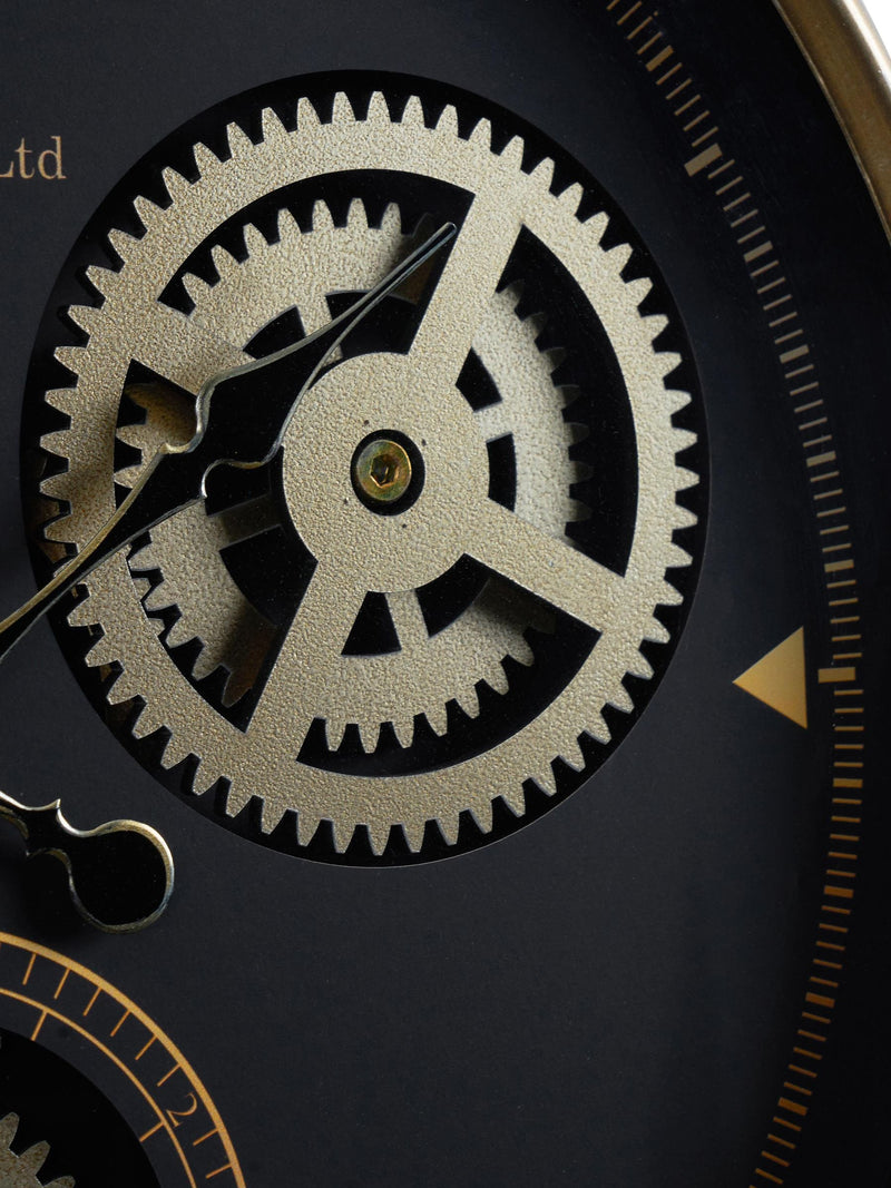 Black champagne gold metal cogs wall clock 50cm, imported from the UK