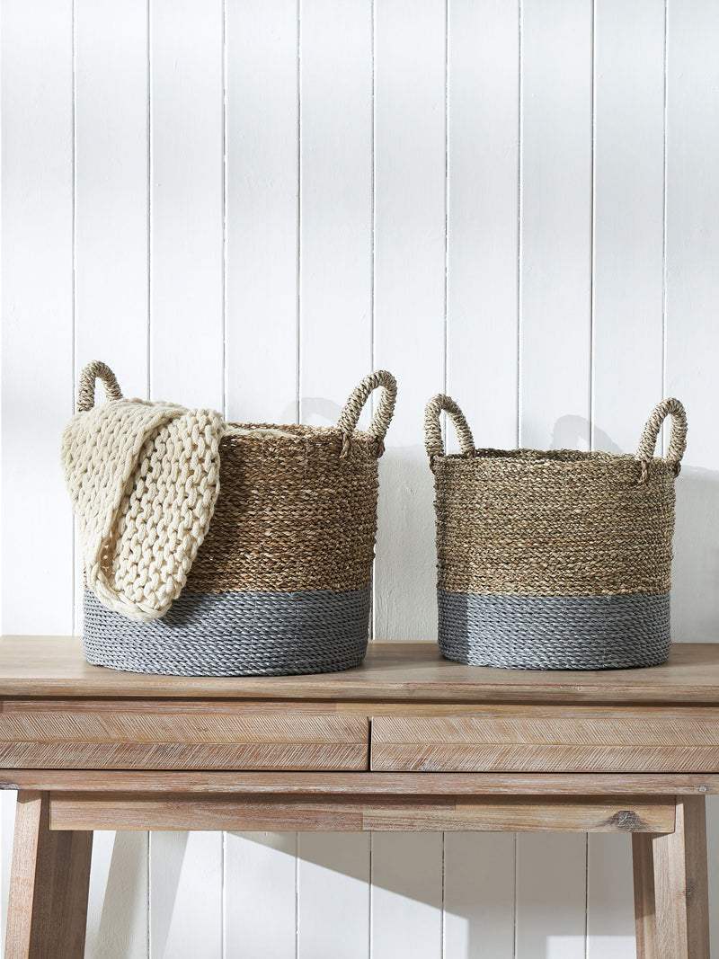Pacific White Banana Leaf Two Tone Storage Baskets - Set of 2