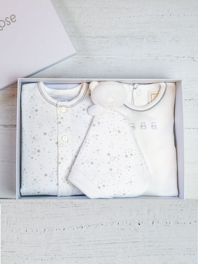 Next Emile Et Rose Grey 100% Cotton Star Print Three Piece Baby Gift Set- Buy online at McGrocer