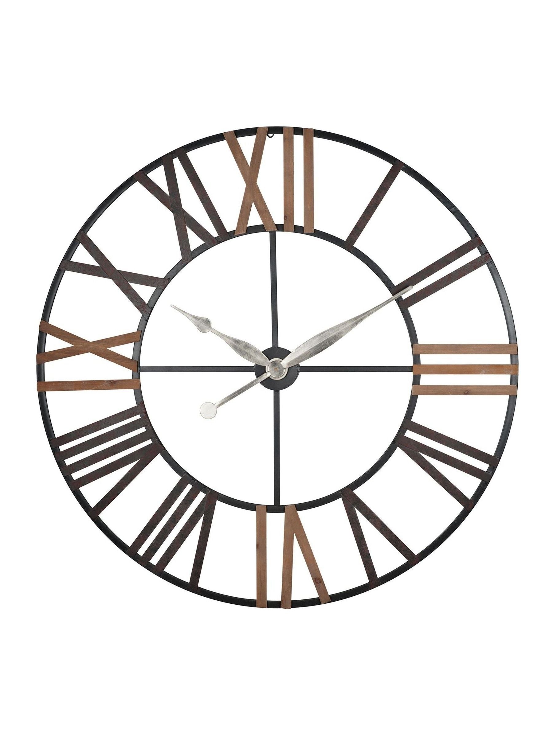 Large antique grey metal and wood wall clock, UK version