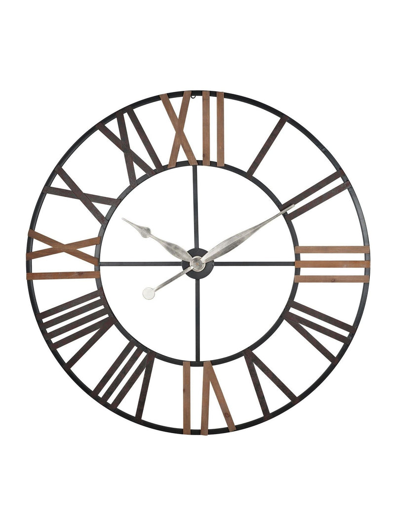 Large antique grey metal and wood wall clock, UK version