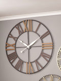 Large antique grey metal and wood wall clock, UK version