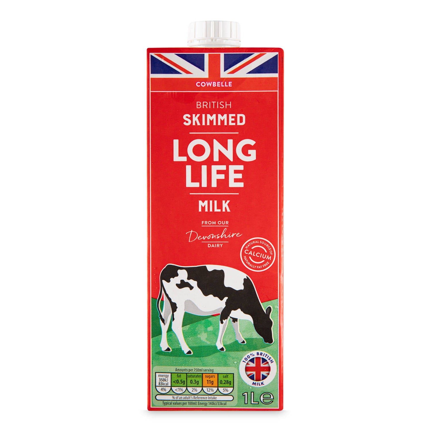 UHT red skimmed milk, long life dairy, British product