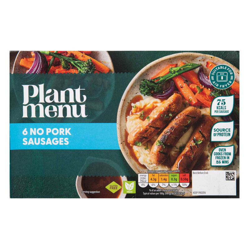 No pork vegan sausages 6 pack 270g frozen - British product