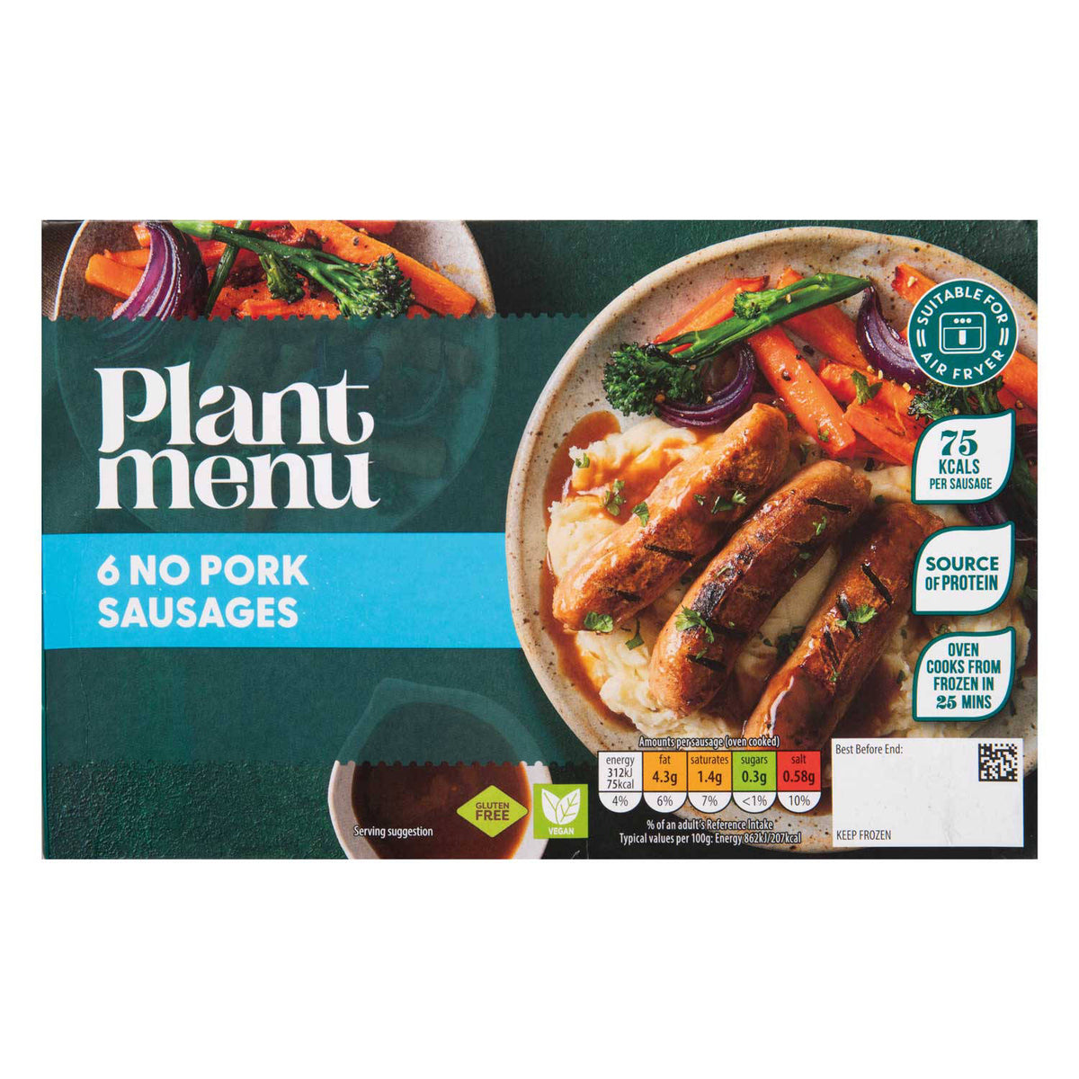 No pork vegan sausages 6 pack 270g frozen - British product
