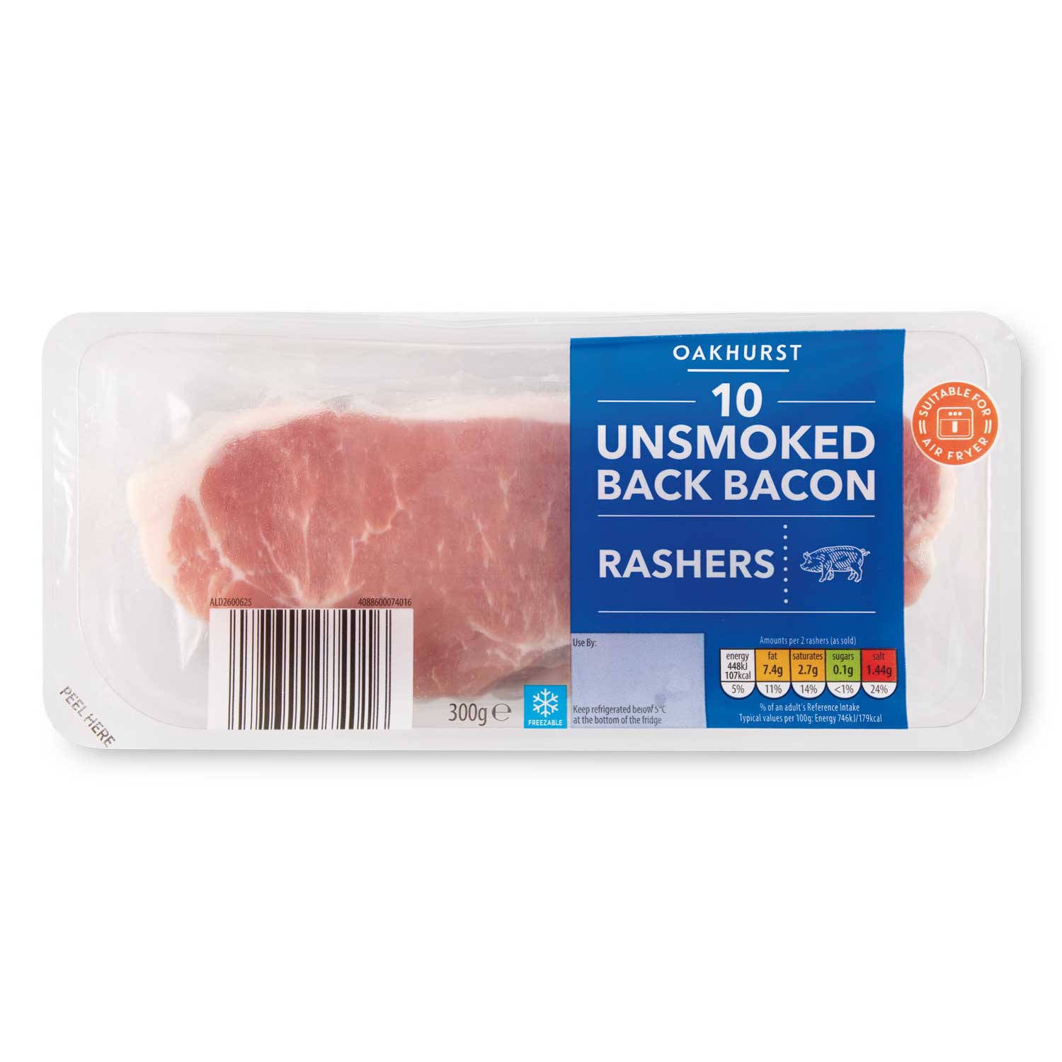 Unsmoked back bacon 10 pack, UK version