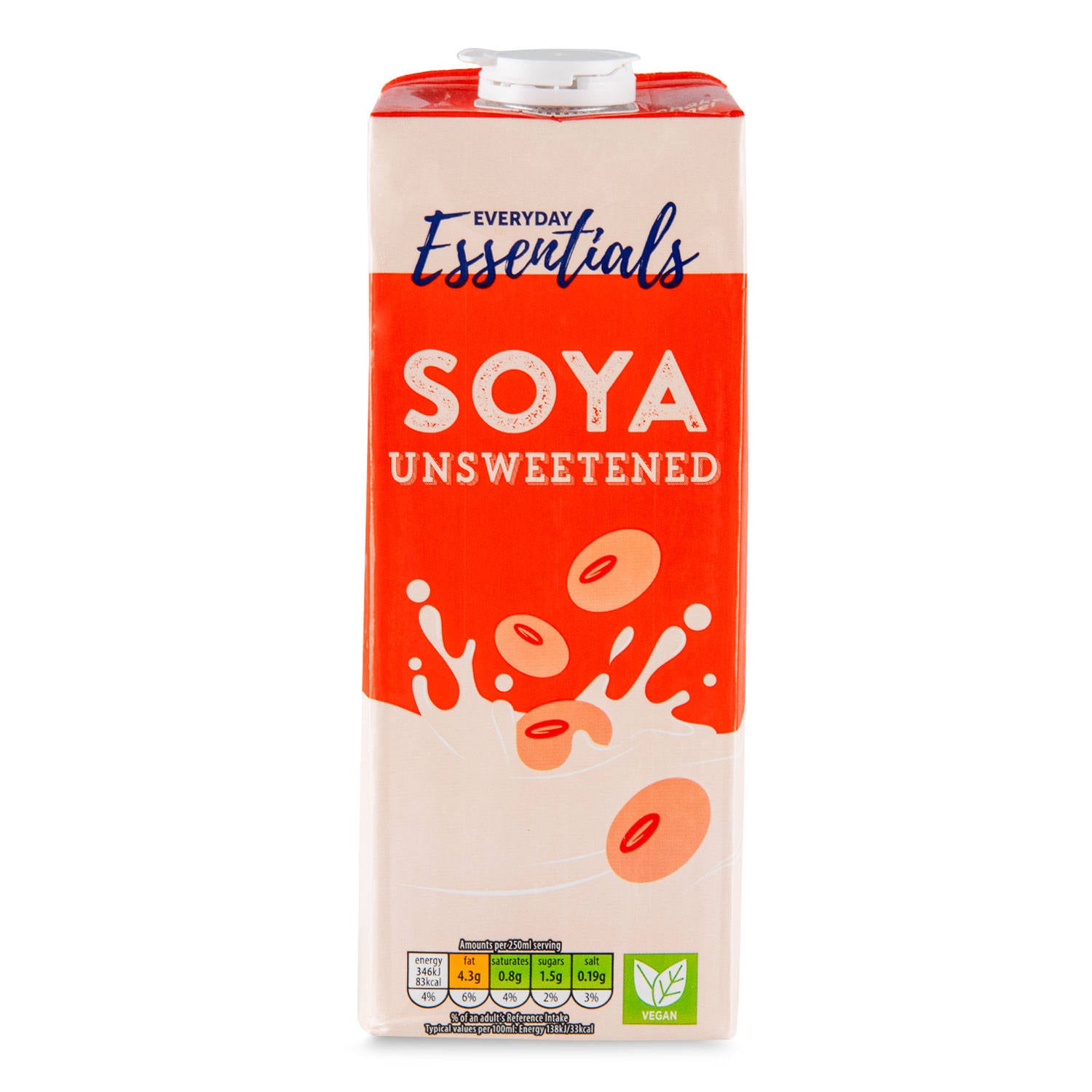 Unsweetened soya drink, vegan and gluten-free, UK version