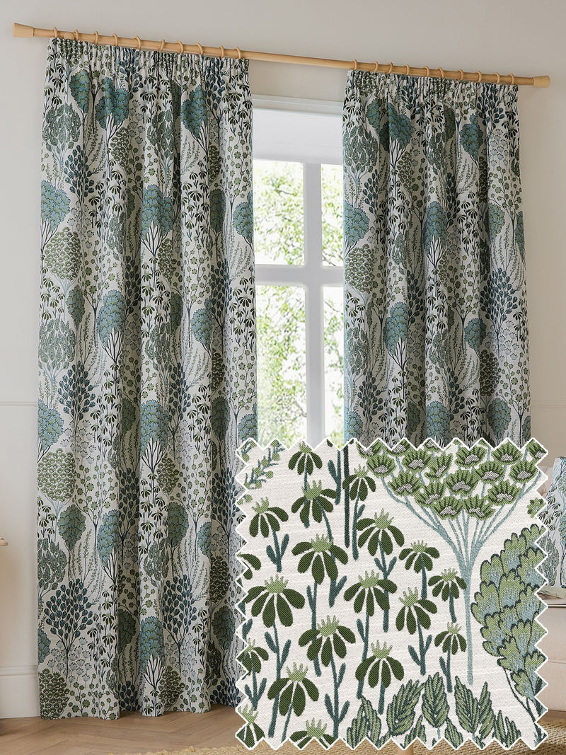 Wylder Ophelia floral jacquard pencil pleat curtains - British product