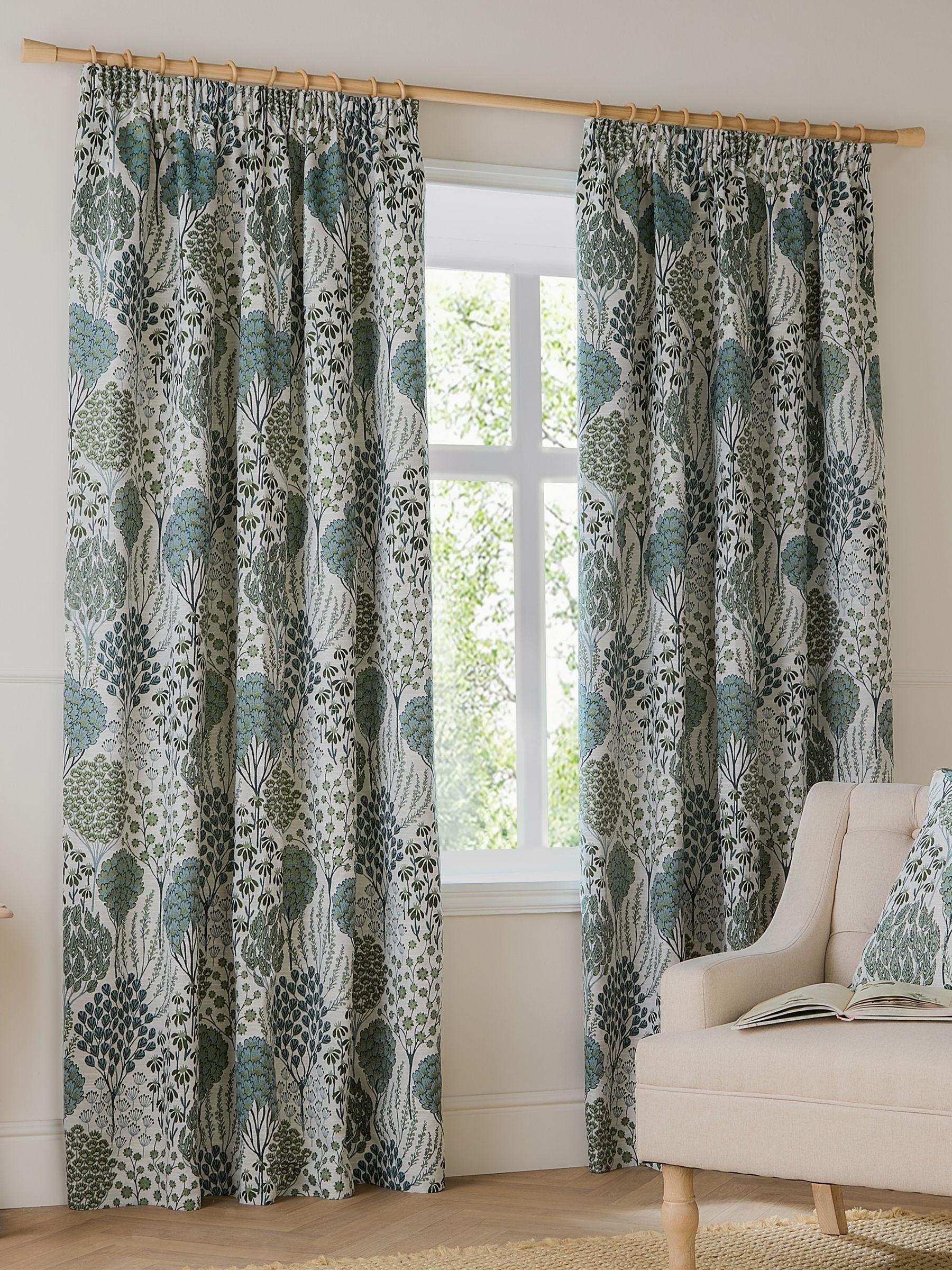 Wylder Ophelia floral jacquard pencil pleat curtains - British product