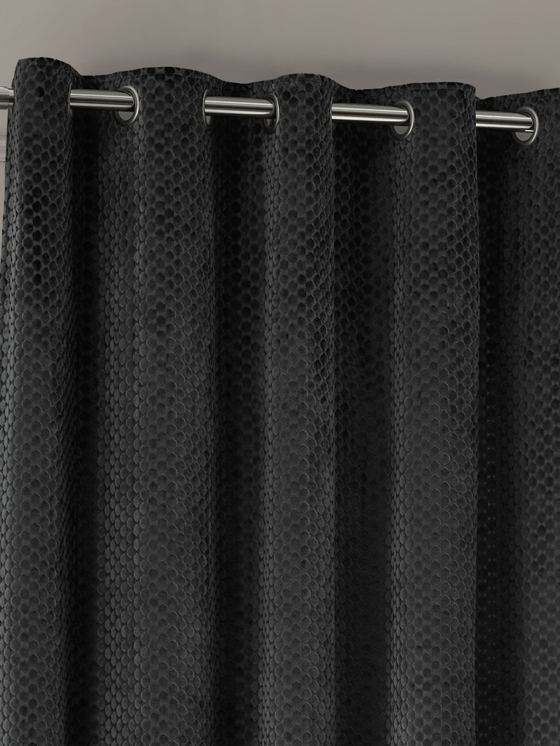 Paoletti Grey Neptune Fully Lined Velvet Eyelet Curtains