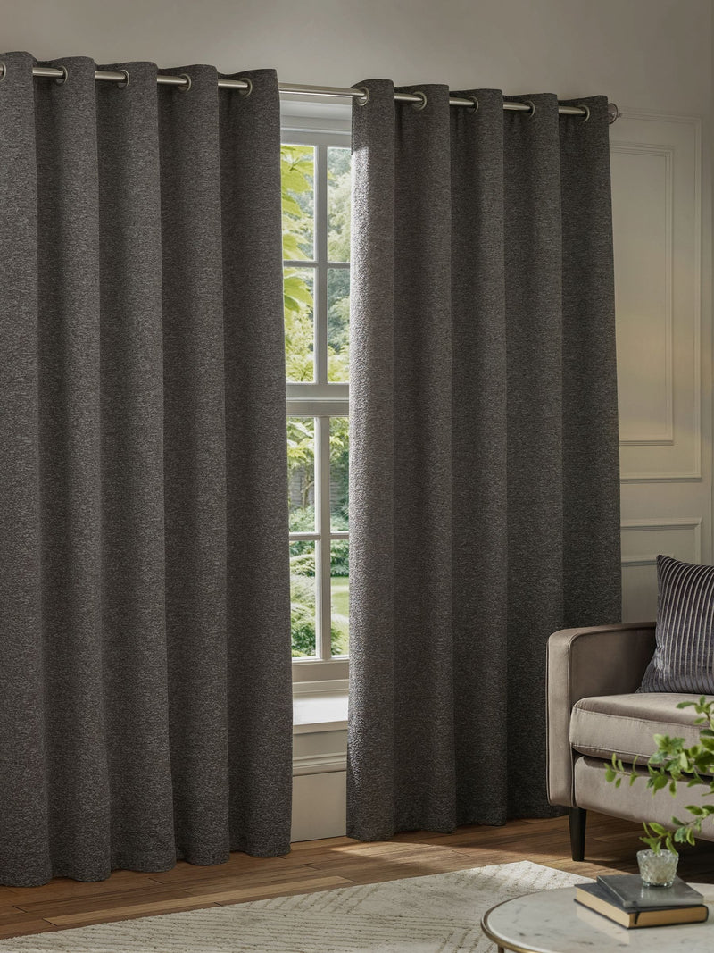 Paoletti Charcoal Grey Galaxy chenille curtains, imported from the UK
