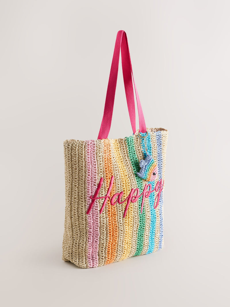 Little Bird by Jools Oliver multi rainbow raffia tote bag, UK version