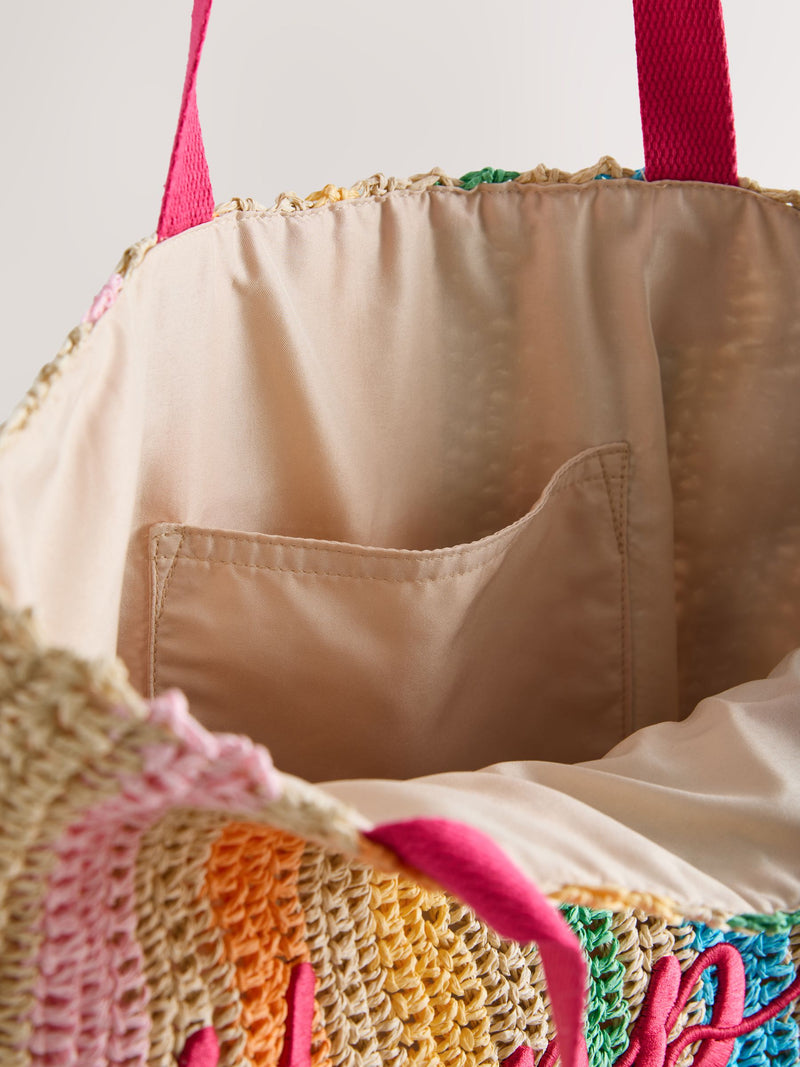 Little Bird by Jools Oliver multi rainbow raffia tote bag, UK version