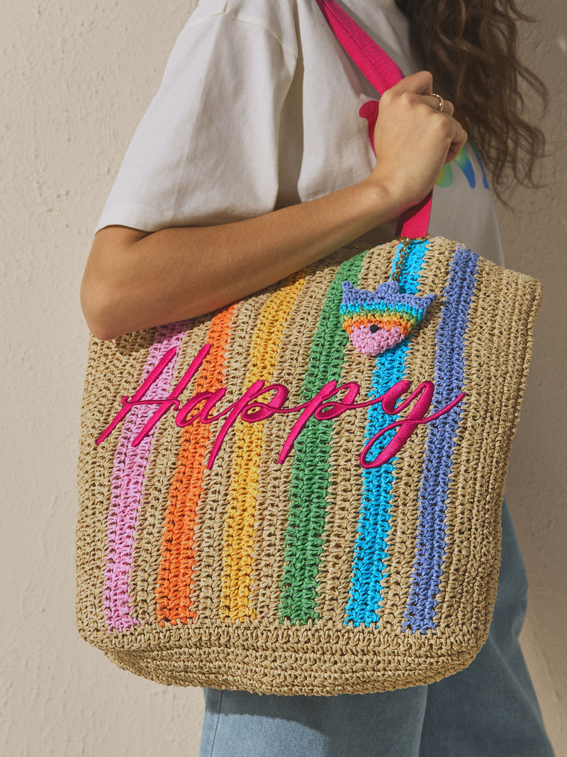 Little Bird by Jools Oliver multi rainbow raffia tote bag, UK version