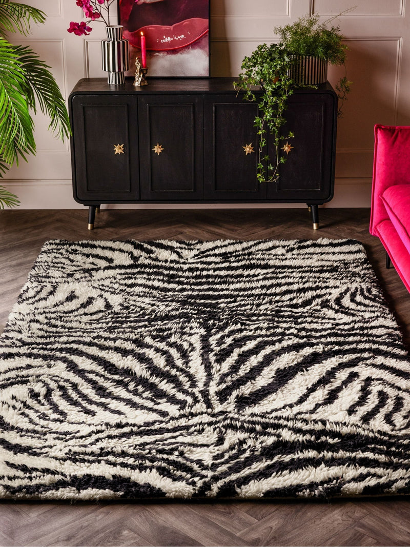 Rockett St George black dirty zebra shaggy berber rug (British brand)