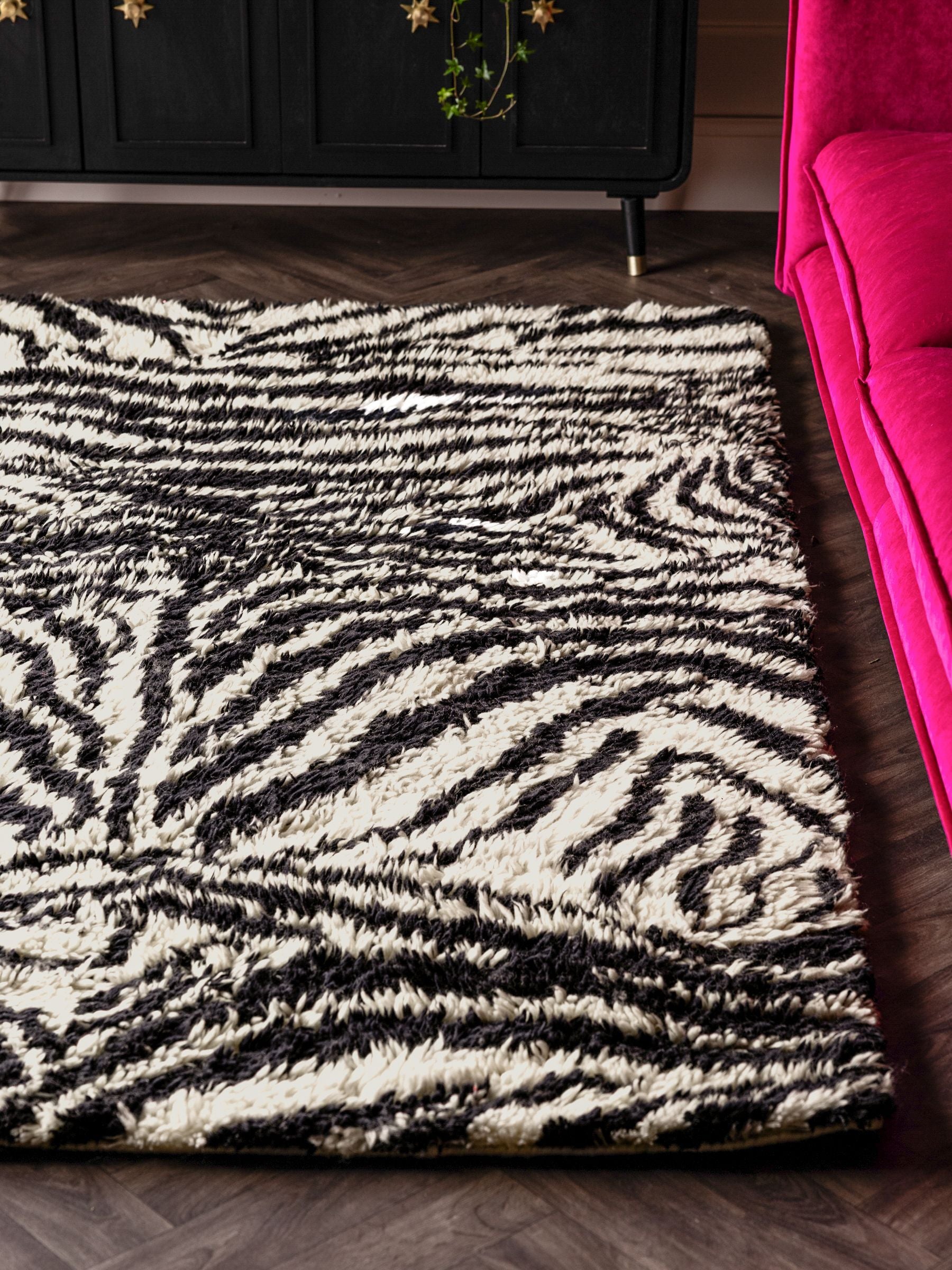 Rockett St George black dirty zebra shaggy berber rug (British brand)