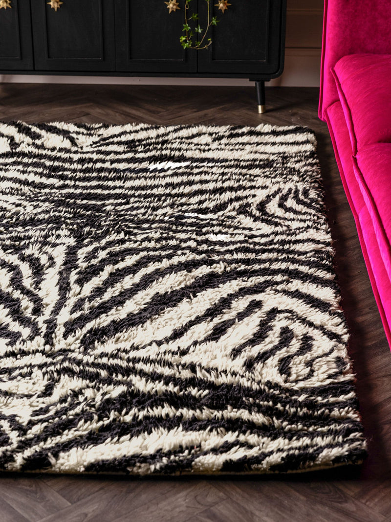 Rockett St George black dirty zebra shaggy berber rug (British brand)
