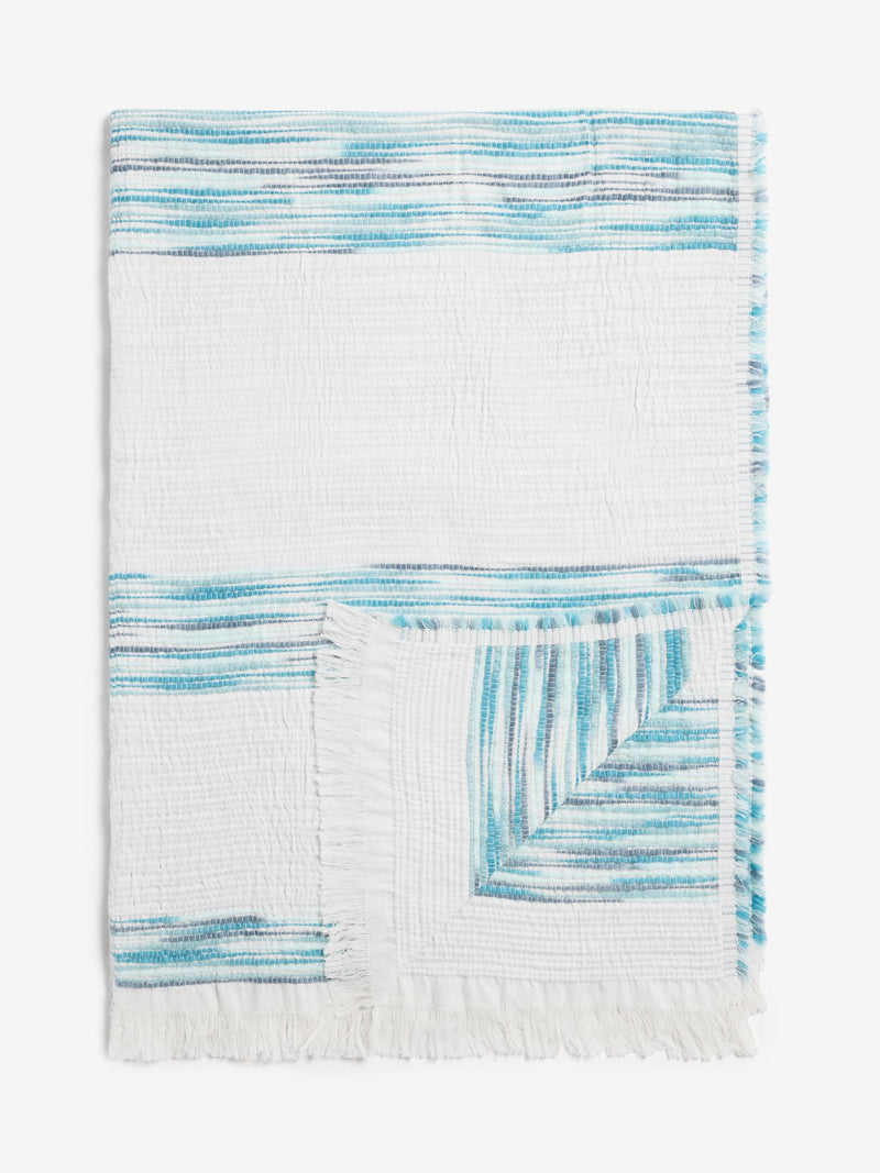 FatFace blue textured ombre stripe throw 180cm (British brand)