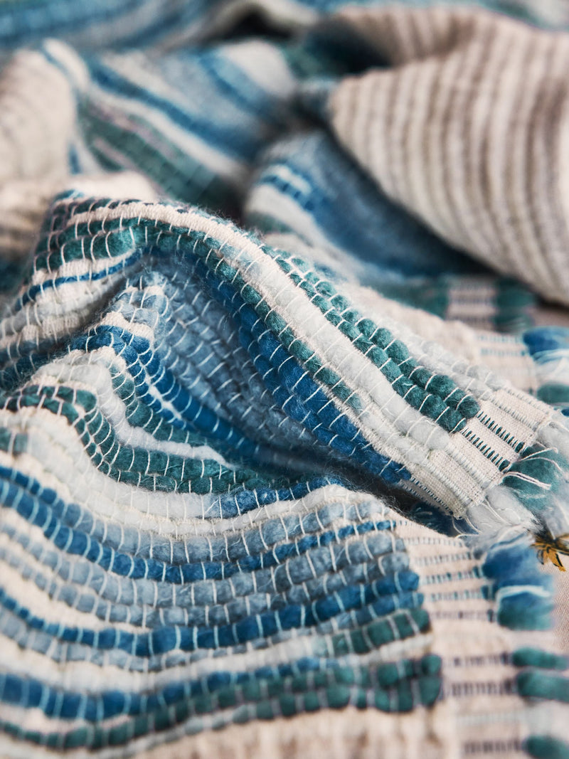 FatFace blue textured ombre stripe throw 180cm (British brand)