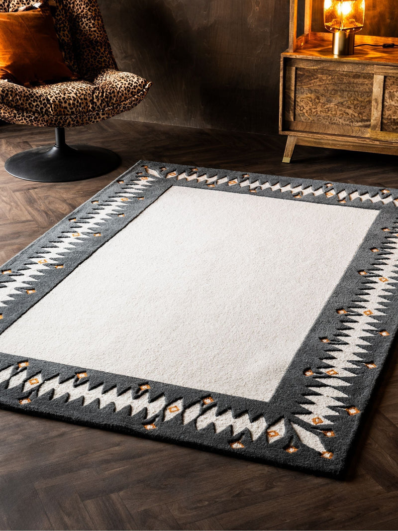 Rockett St George wool rug black diamond border, imported from the UK