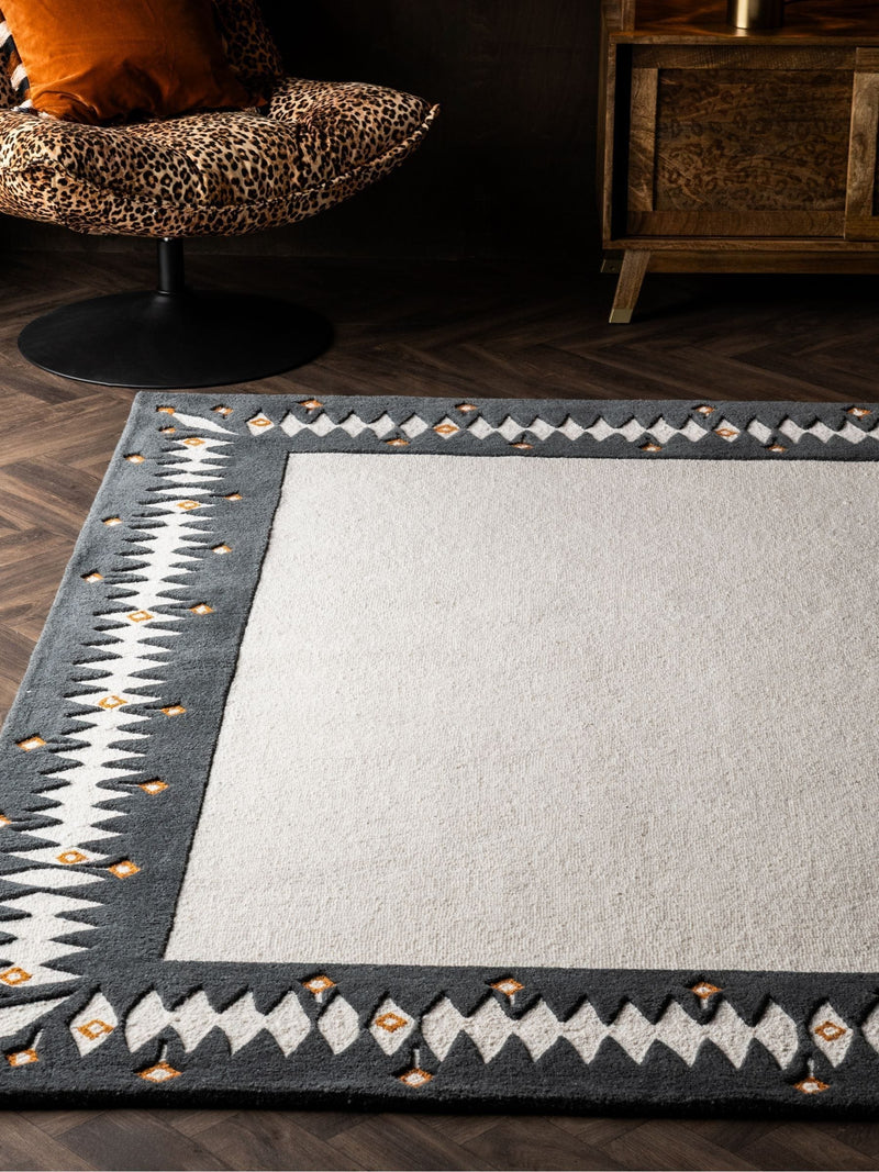 Rockett St George wool rug black diamond border, imported from the UK