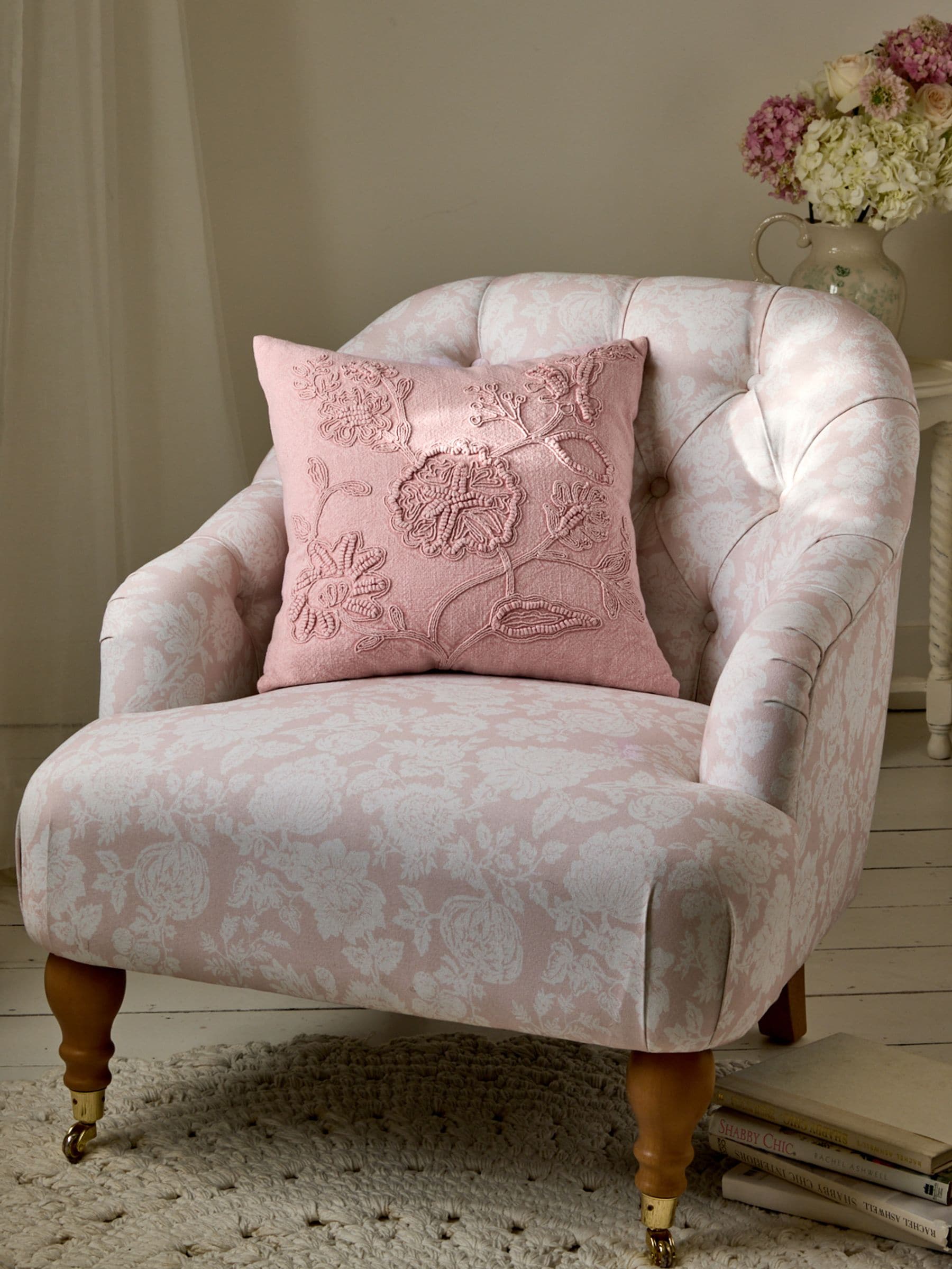 Shabby Chic pink Cornelli stone wash textured cushion 45cm, UK version