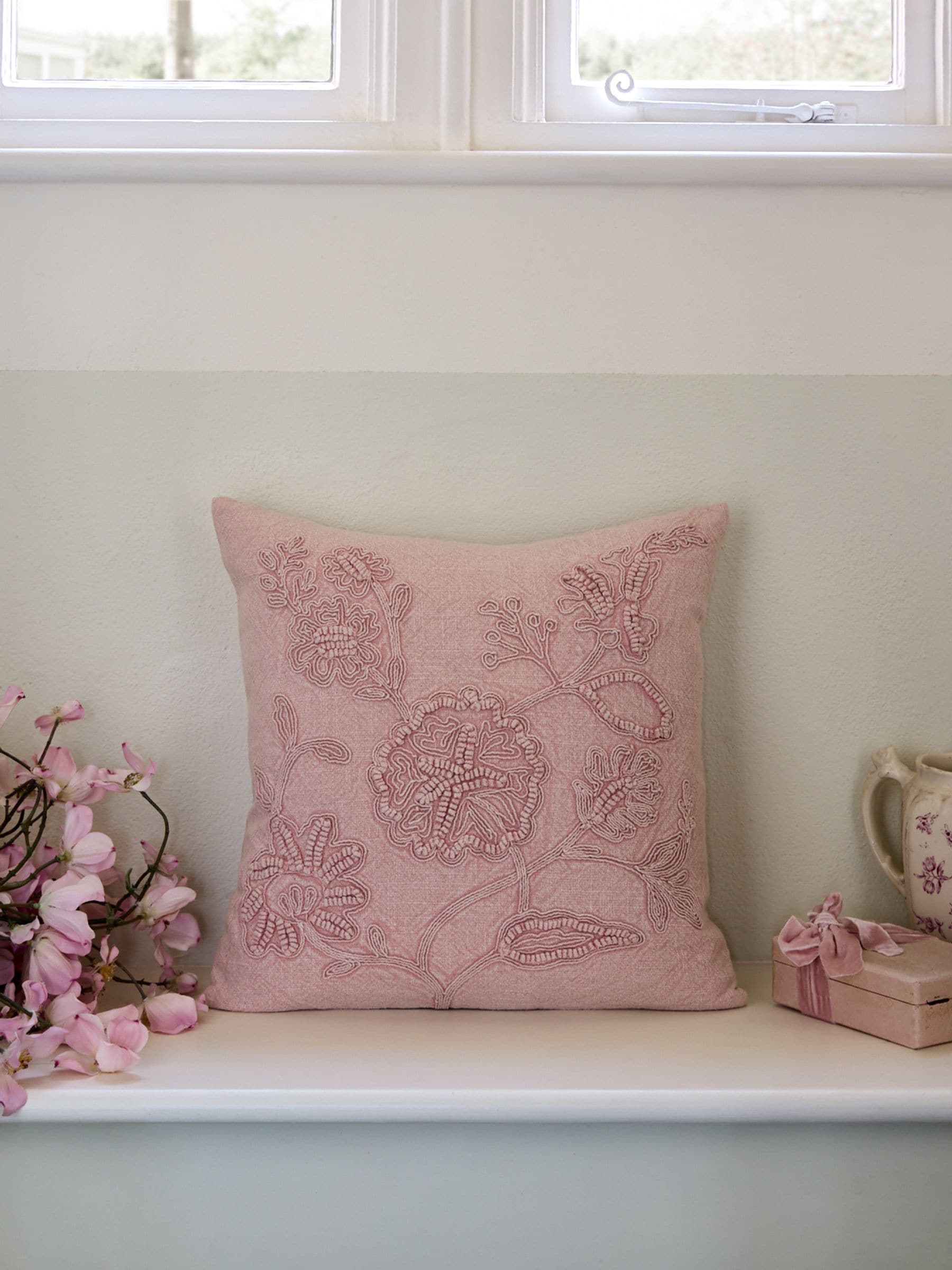 Shabby Chic pink Cornelli stone wash textured cushion 45cm, UK version