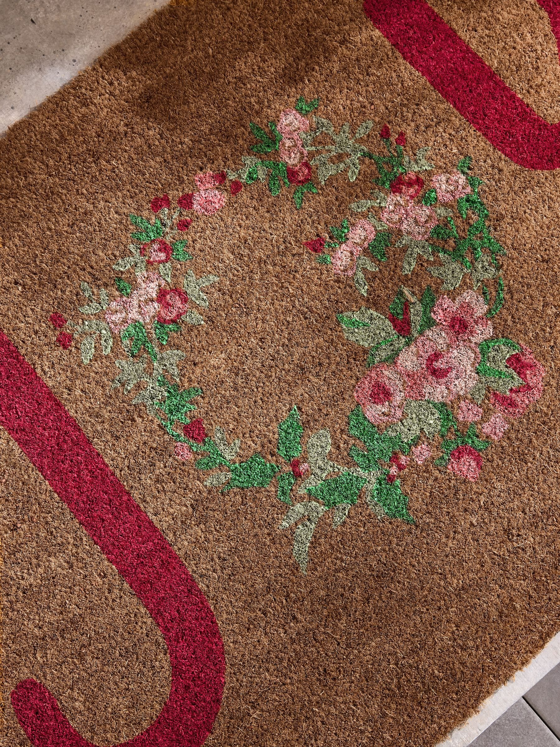 Shabby Chic Pink Joy Floral Slogan doormat, UK version