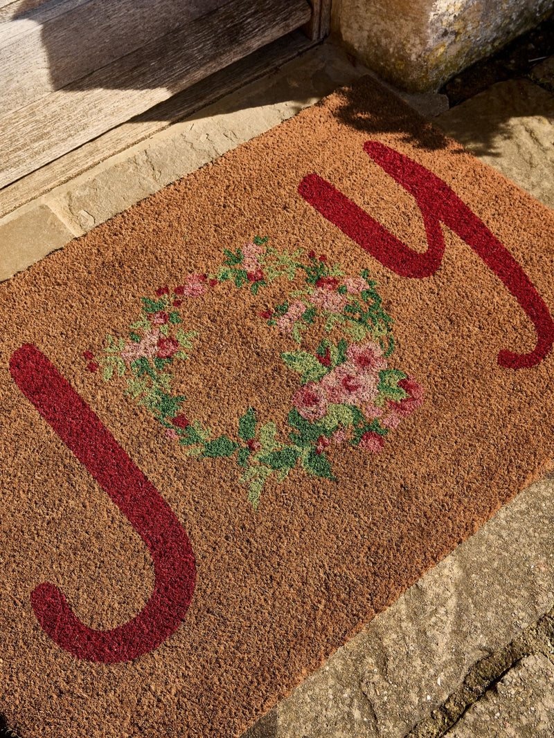 Shabby Chic Pink Joy Floral Slogan doormat, UK version