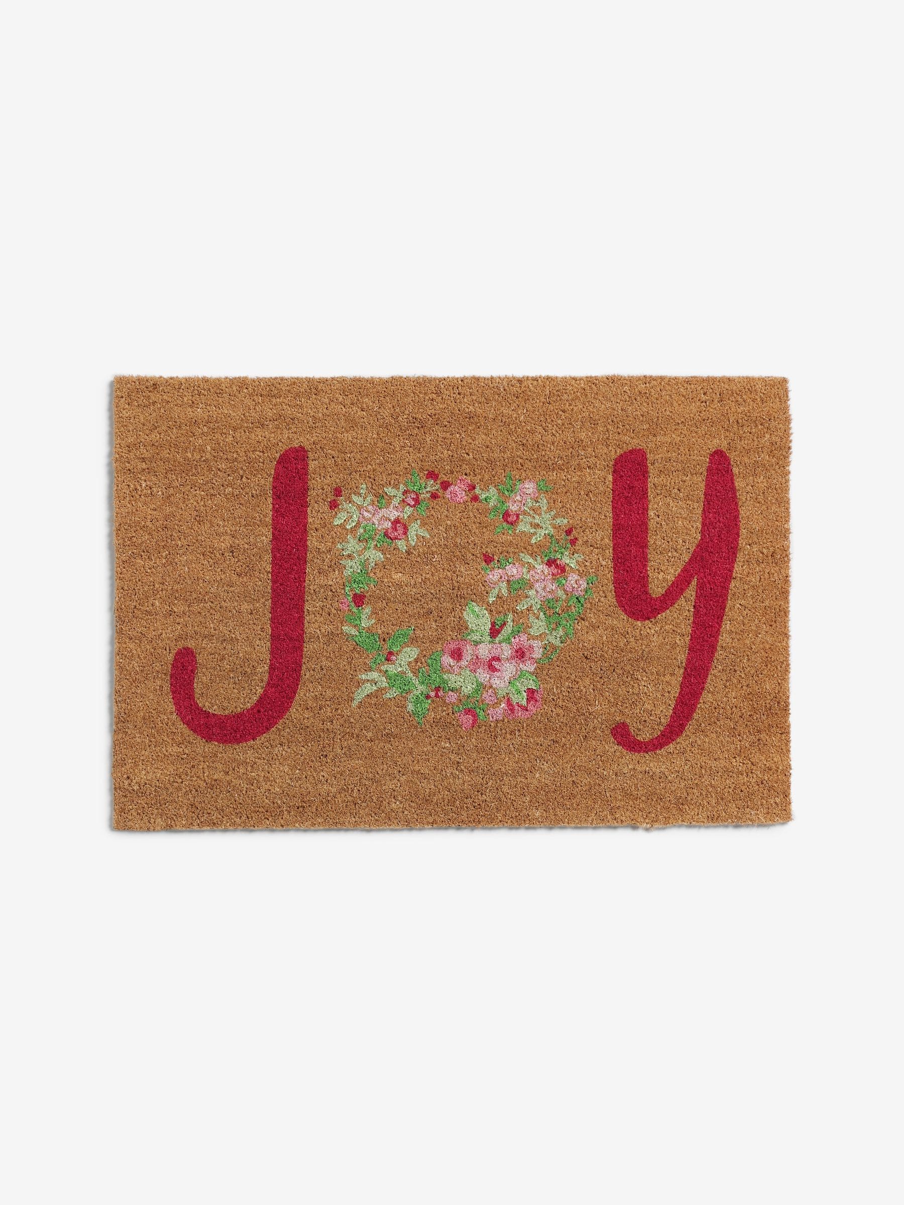 Shabby Chic Pink Joy Floral Slogan doormat, UK version