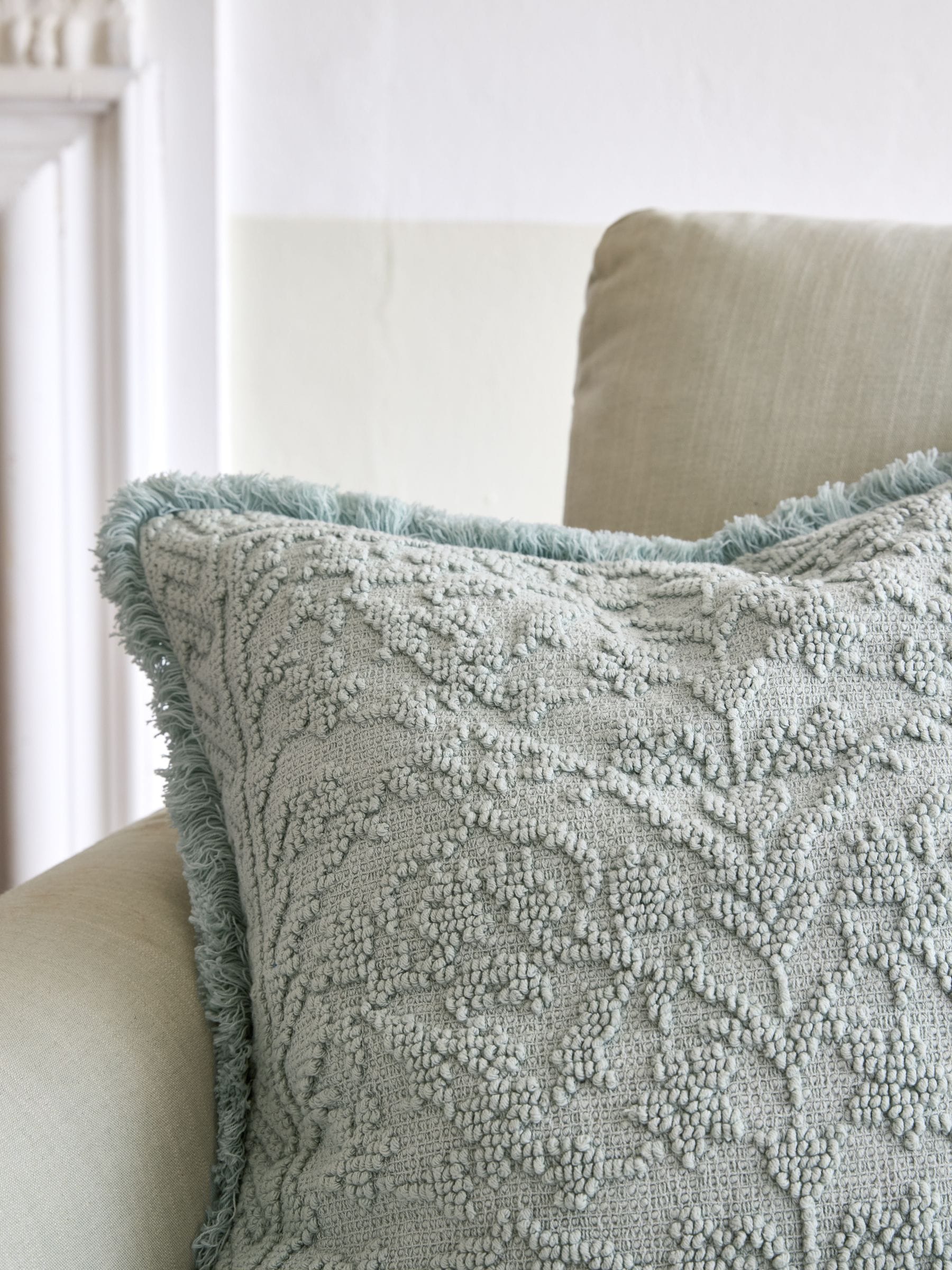 Shabby Chic blue washed dobby cushion 50x50cm, UK version