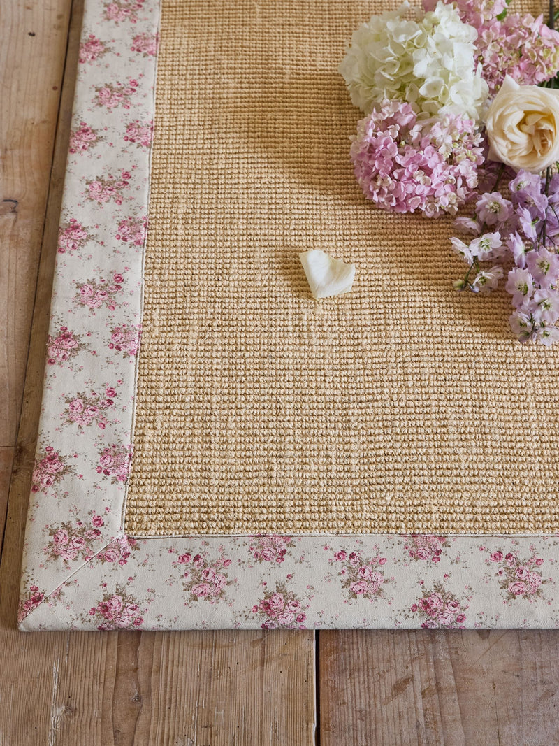Shabby Chic pink floral border sisal rug, UK version