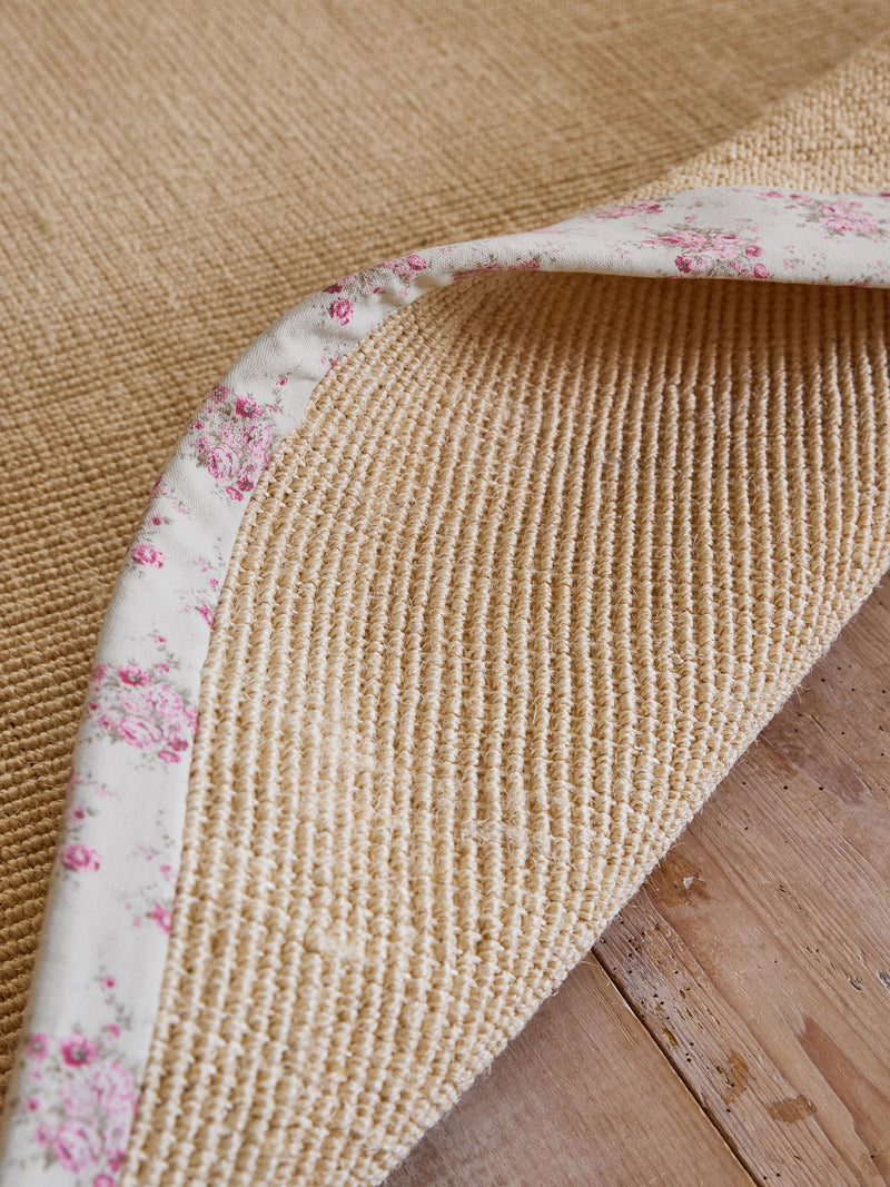 Shabby Chic pink floral border sisal rug, UK version
