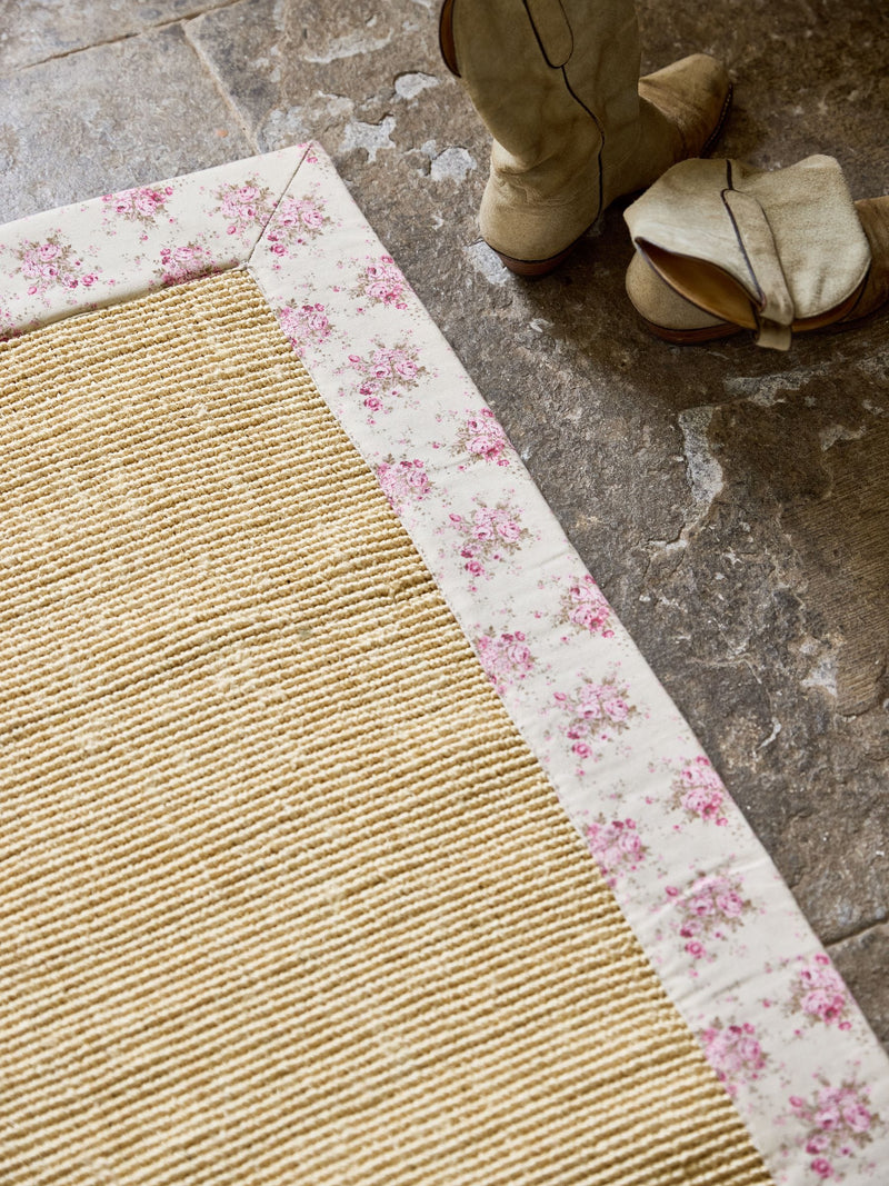 Shabby Chic pink floral border sisal flatweave runner (British brand)