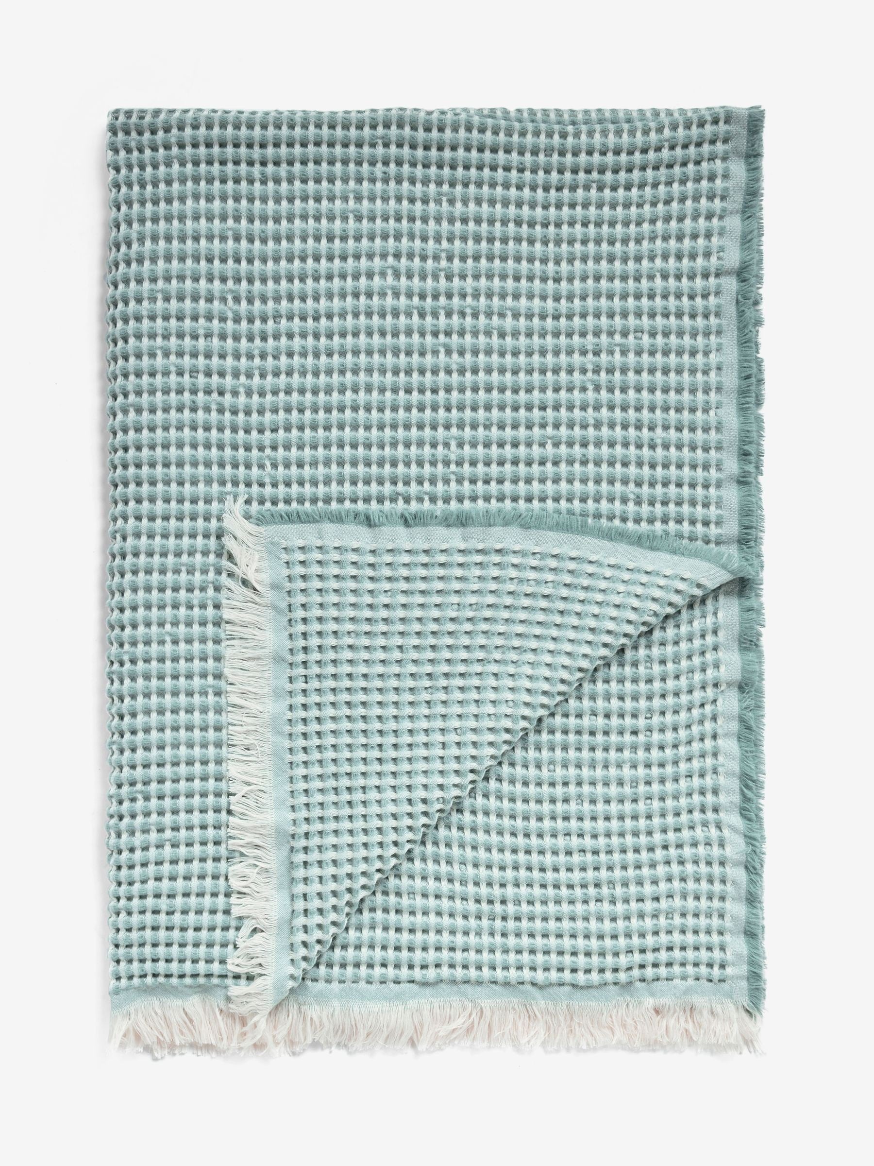 FatFace teal blue textured waffle throw (British brand)
