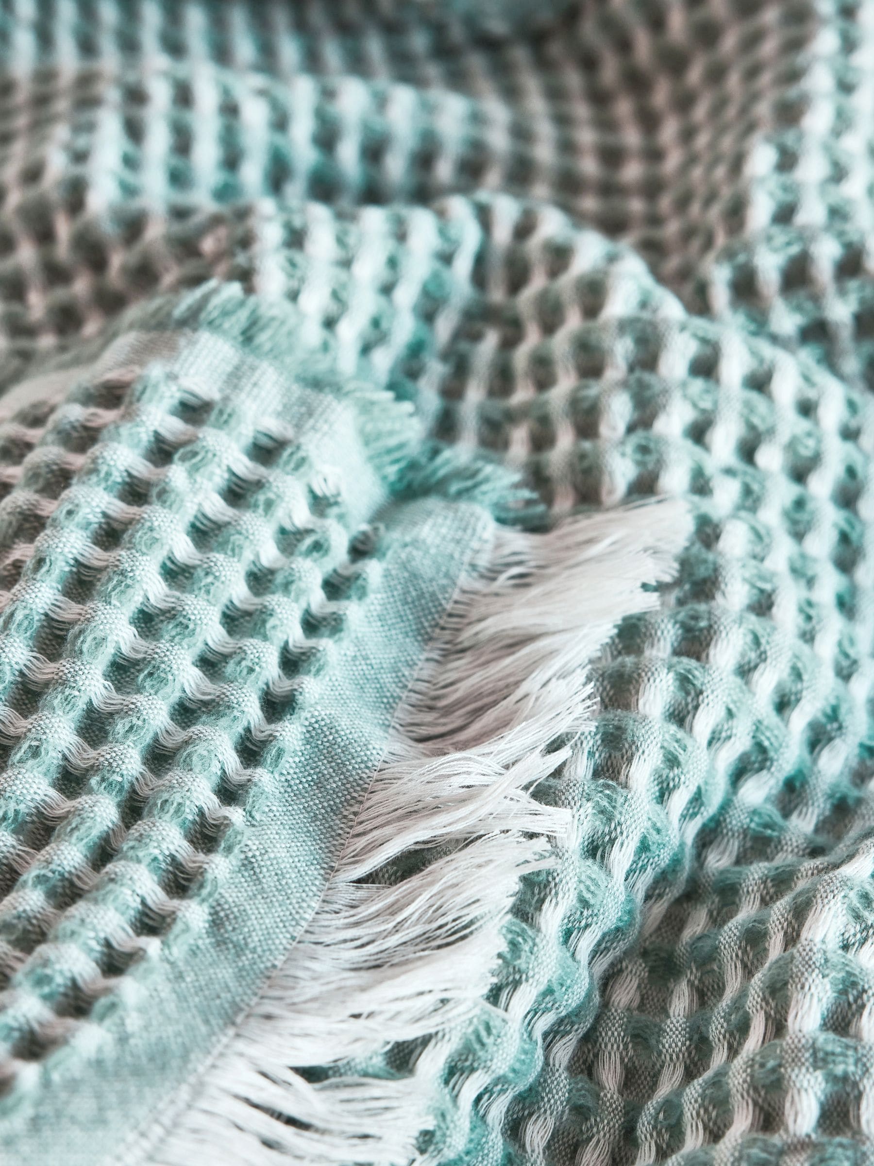 FatFace teal blue textured waffle throw (British brand)