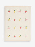 JoJo Maman Bébé knitted baby blanket with crochet fruit details, imported from the UK