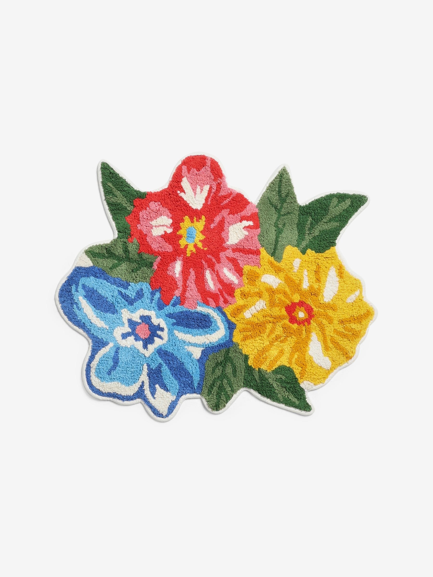 Lucy Tiffney multi floral shaped 100% cotton bath mat, imported from the UK