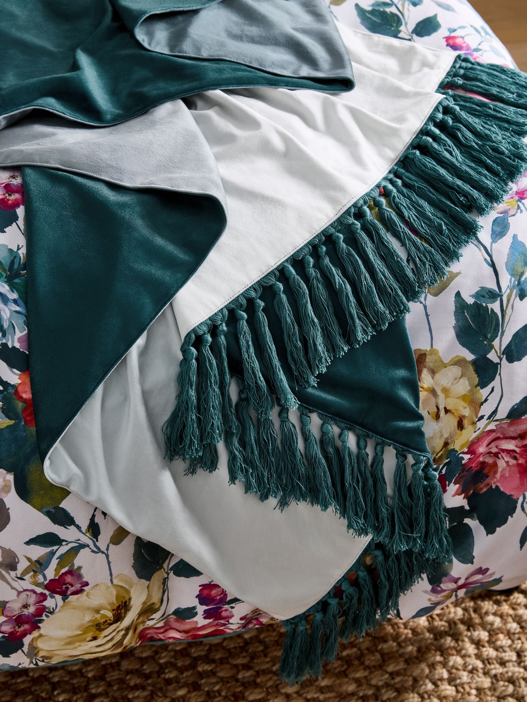 Clarke and Clarke teal bloom ombre velvet throw 150x120cm, UK version