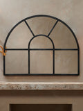 Nkuku black iron arch overmantle mirror, imported from the UK
