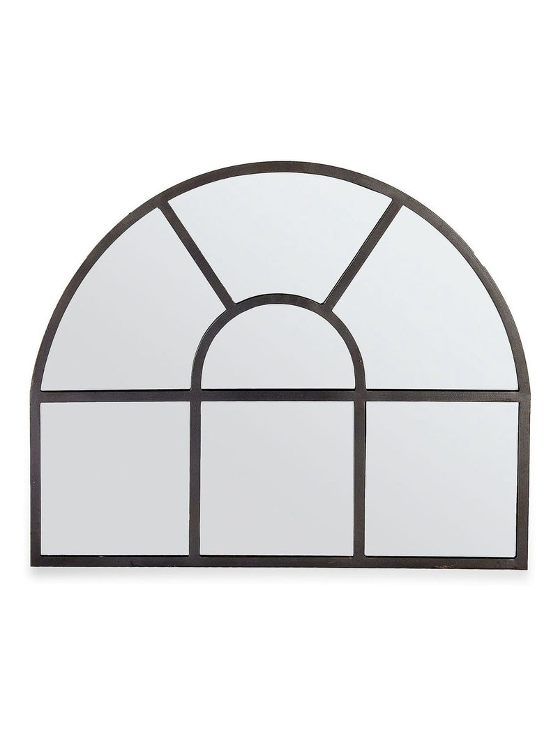 Nkuku black iron arch overmantle mirror, imported from the UK