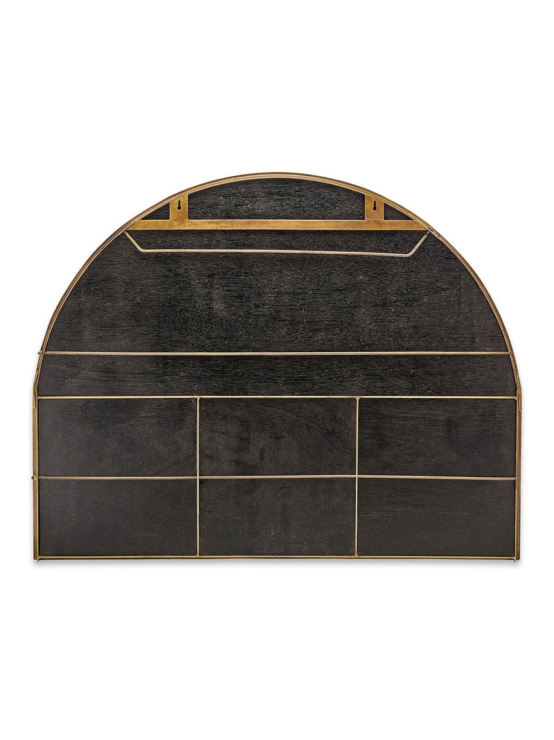 Nkuku black iron arch overmantle mirror, imported from the UK