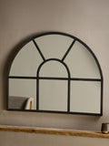 Nkuku black iron arch overmantle mirror, imported from the UK