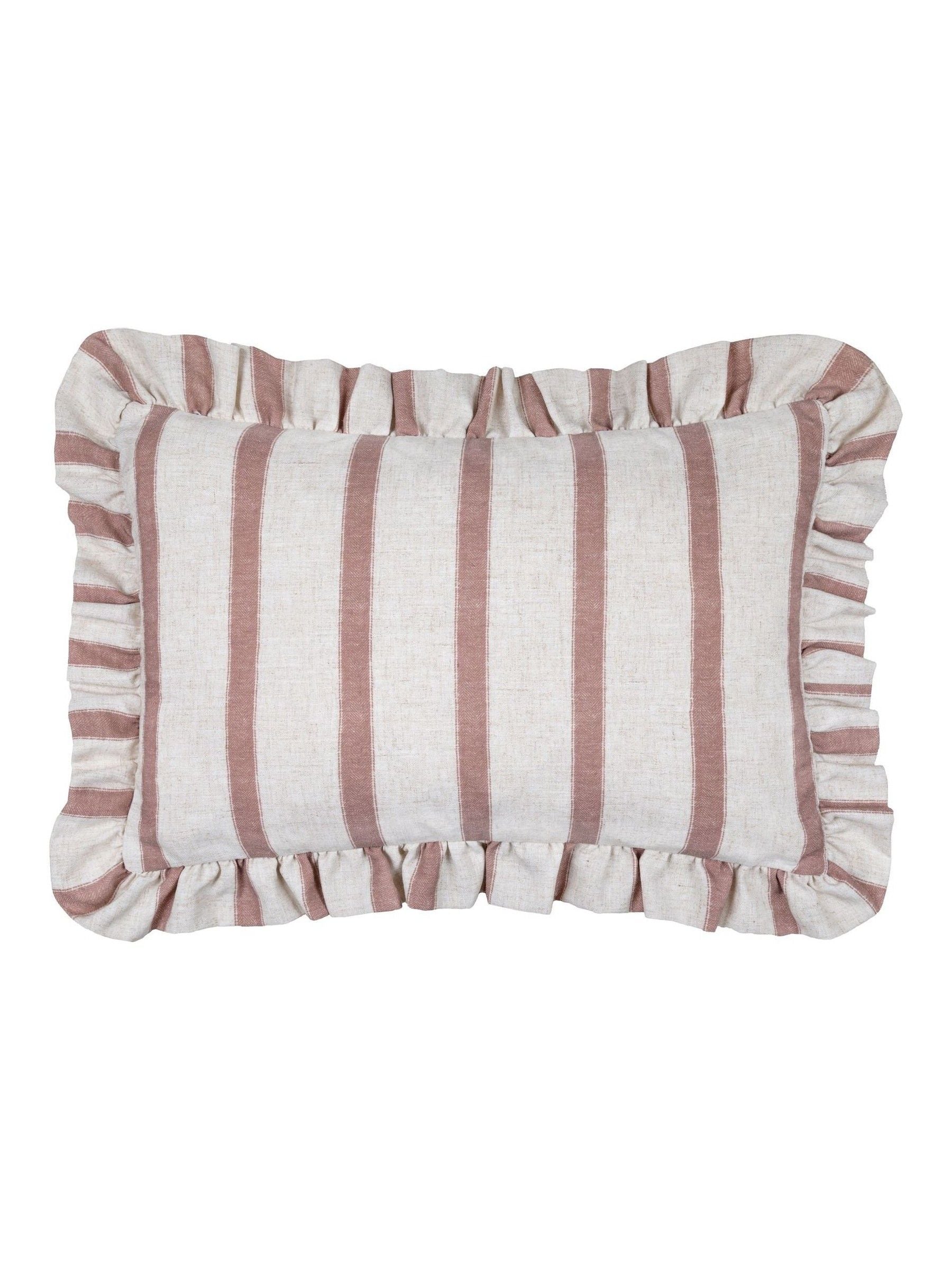 Wylder Connie Stripe Ruffle Cushion in moss green (British brand)
